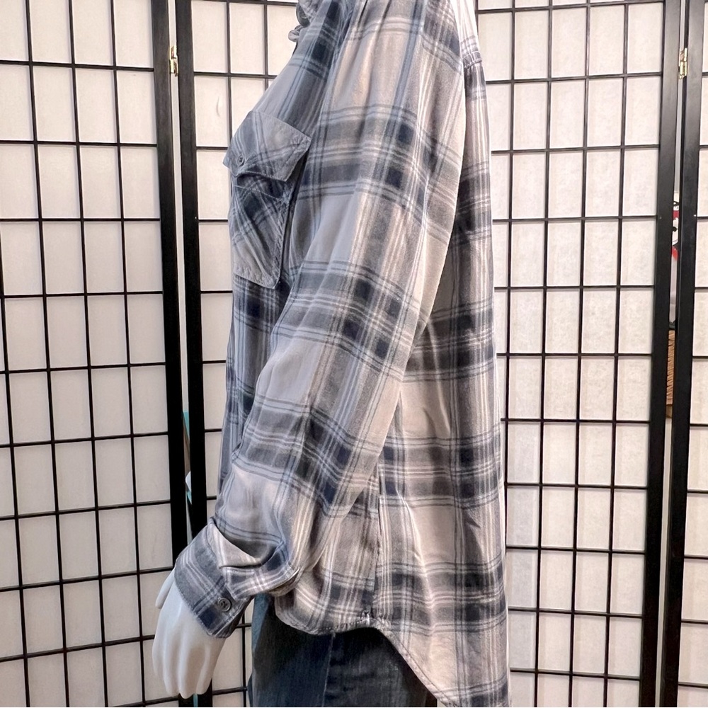 Maurices Blue Gray Plaid Long Sleeve Button Down Collared Shirt - Picture 5 of 12